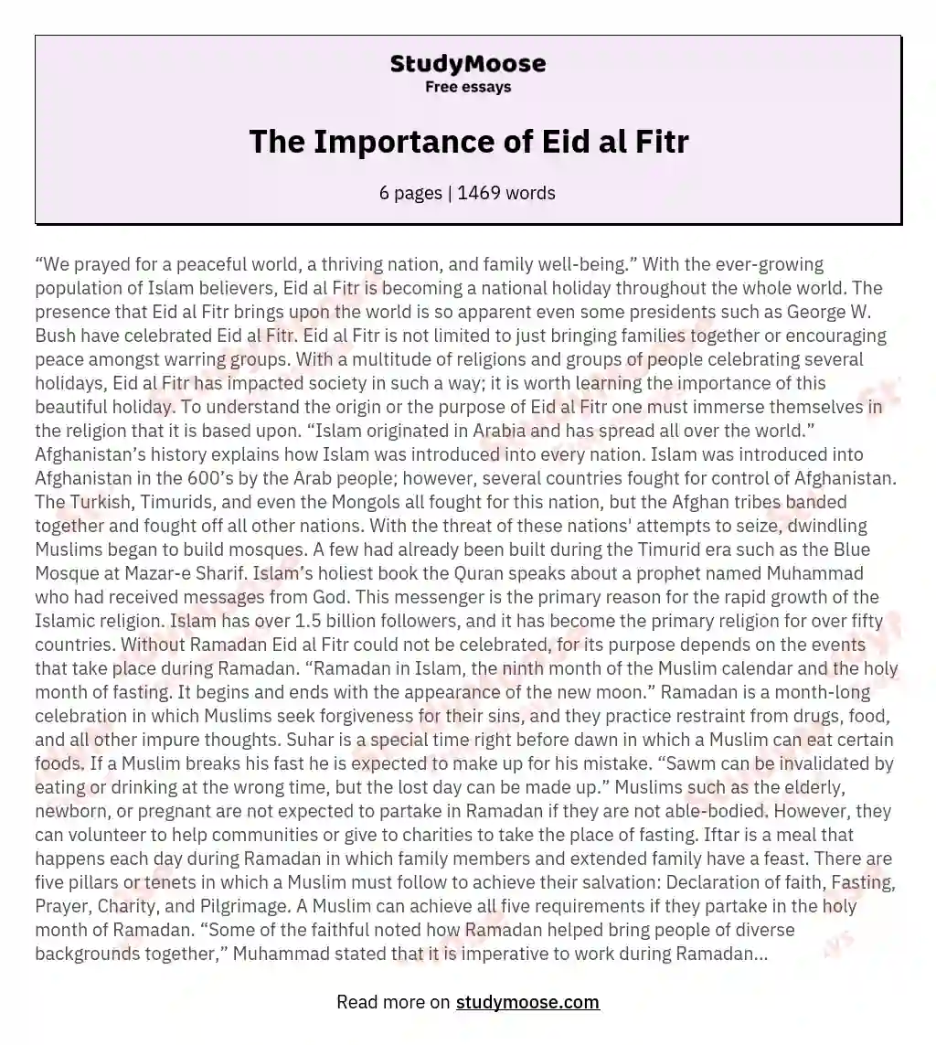 The Importance of Eid al Fitr essay