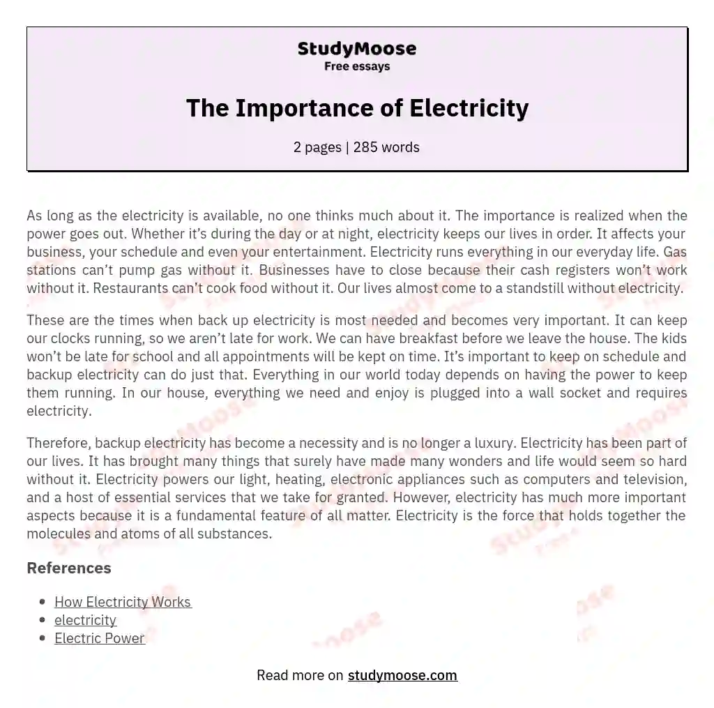 The Importance of Electricity essay