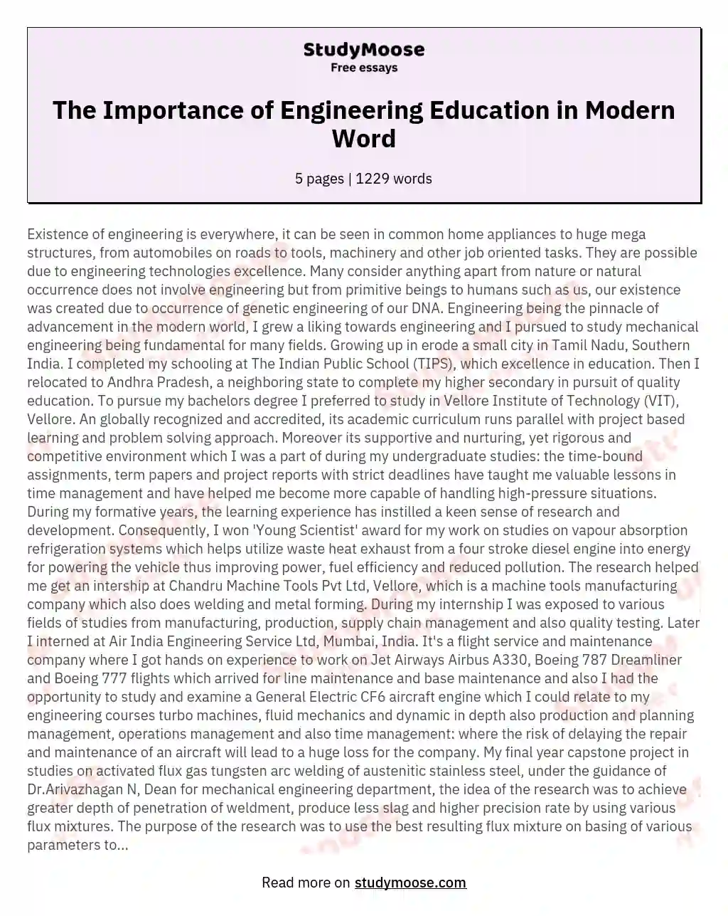 The Importance of Engineering Education in Modern Word essay
