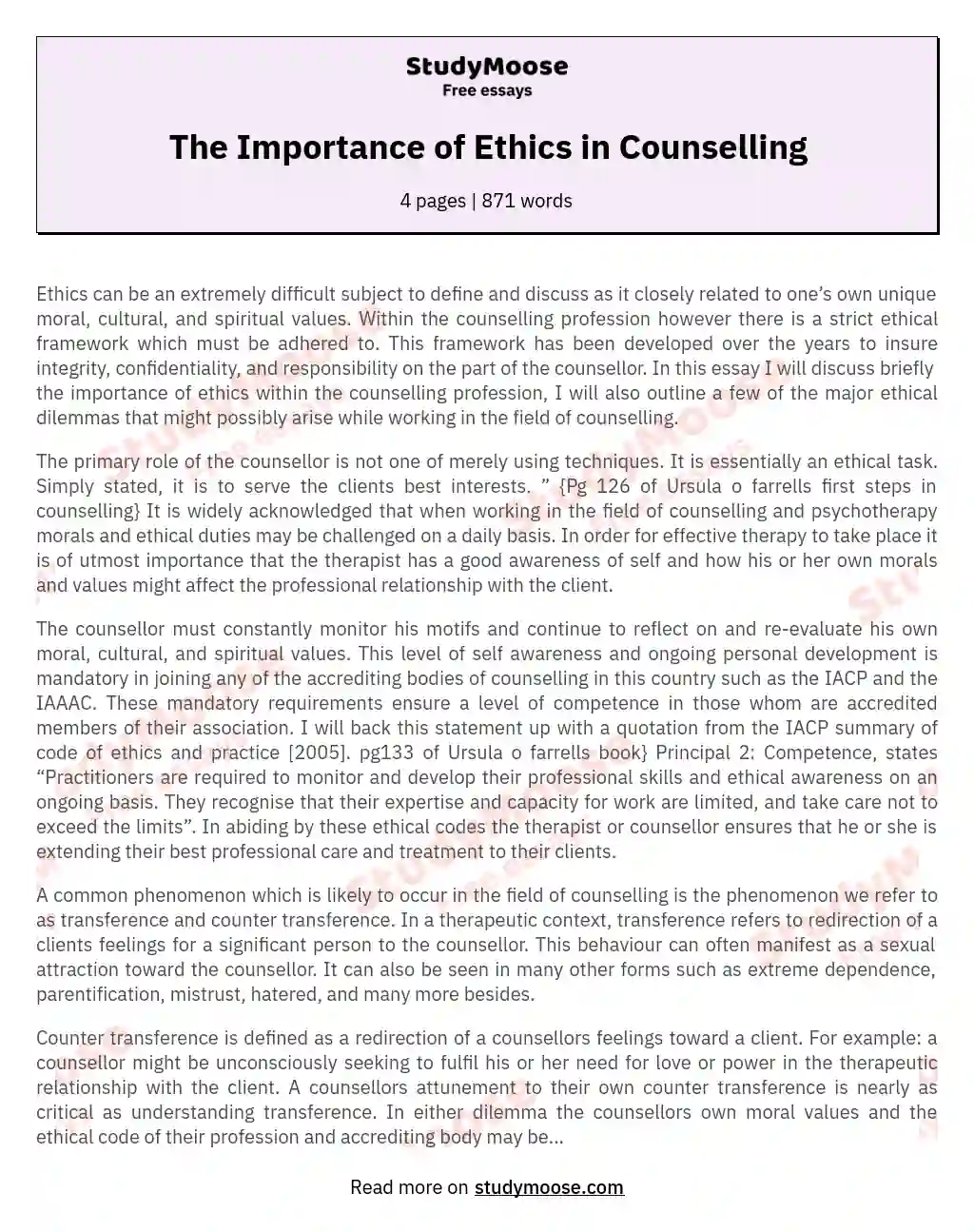 The Importance of Ethics in Counselling essay