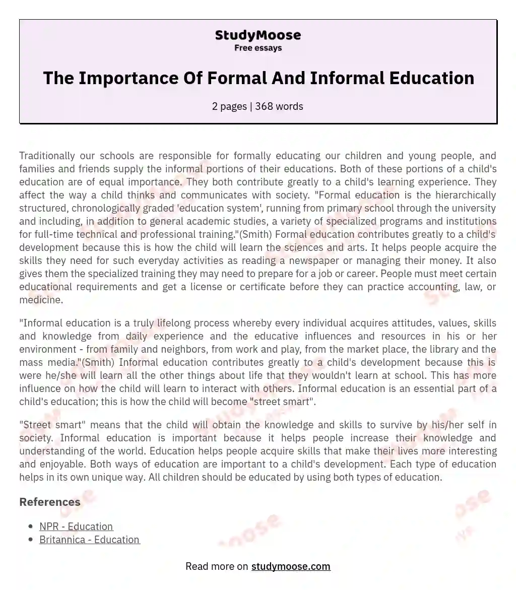 The Importance Of Formal And Informal Education essay