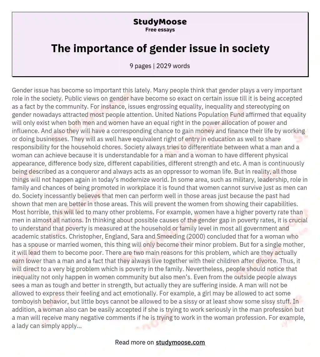 The importance of gender issue in society essay