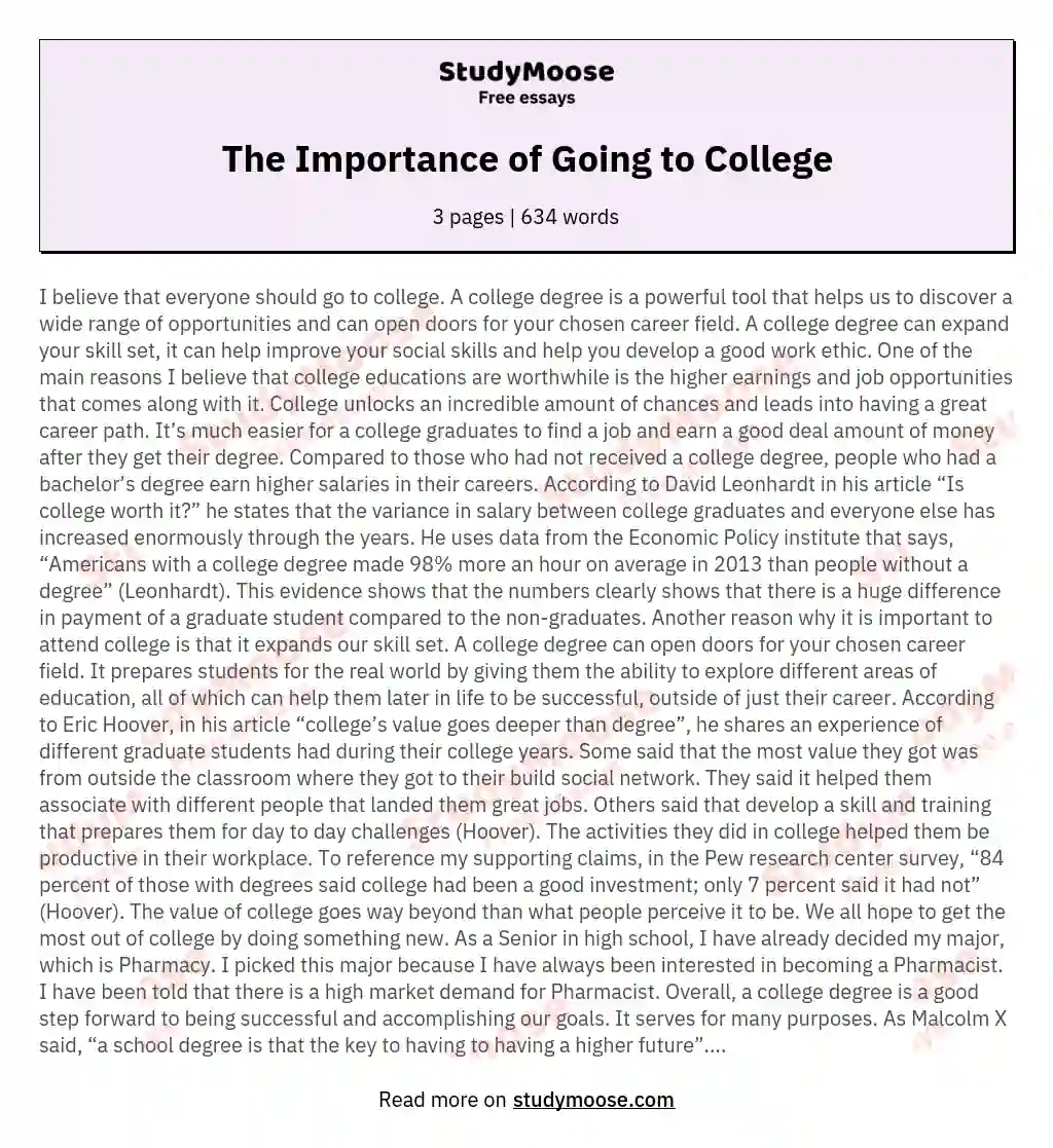 The Importance of Going to College essay