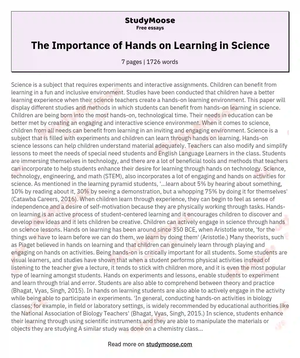 The Importance of Hands on Learning in Science