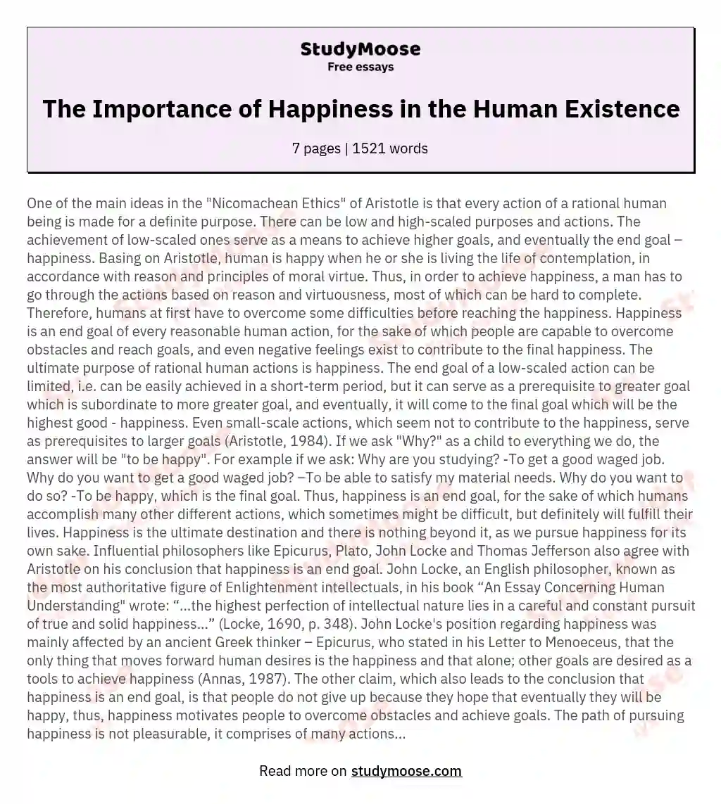 The Importance of Happiness in the Human Existence essay