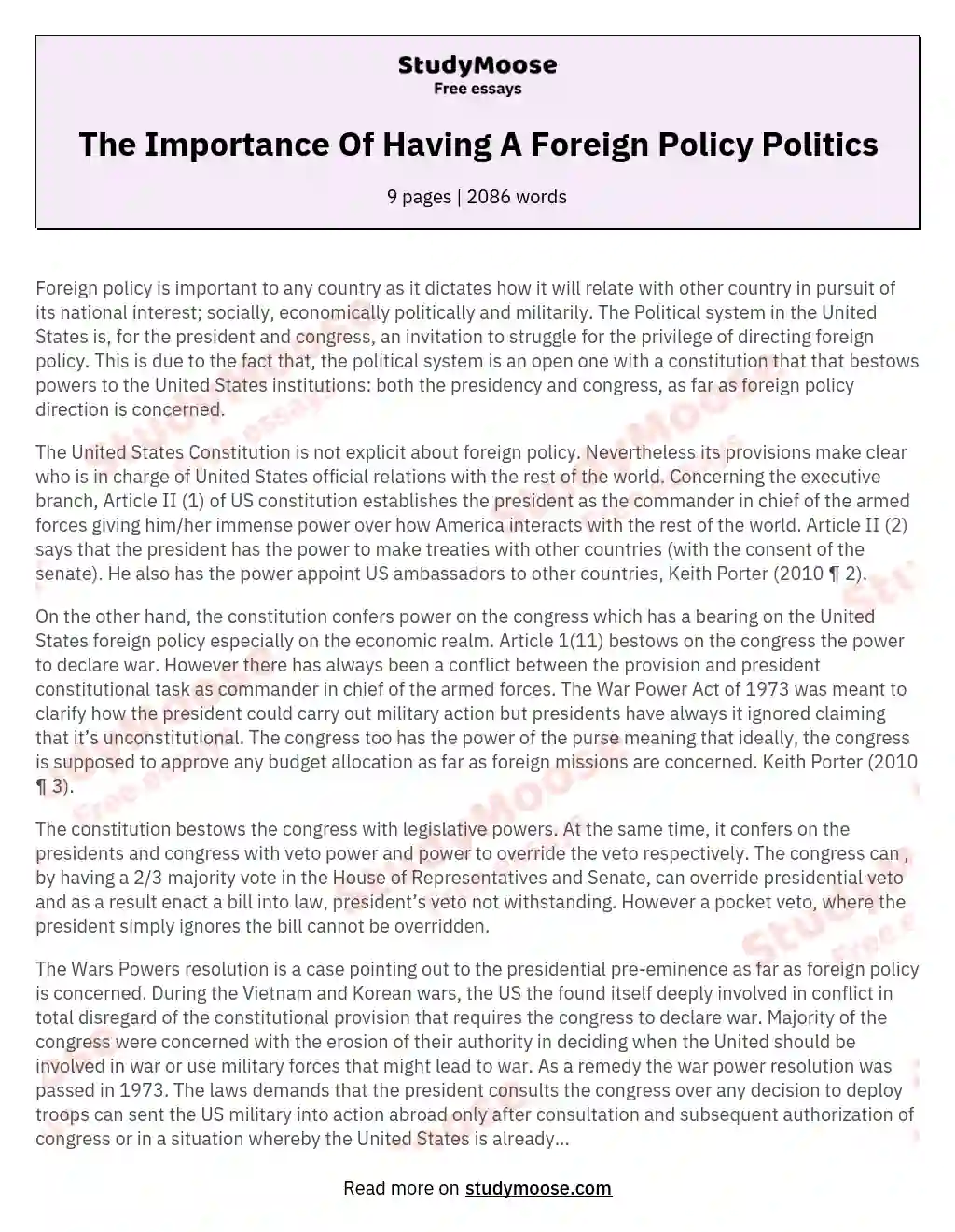 The Importance Of Having A Foreign Policy Politics essay