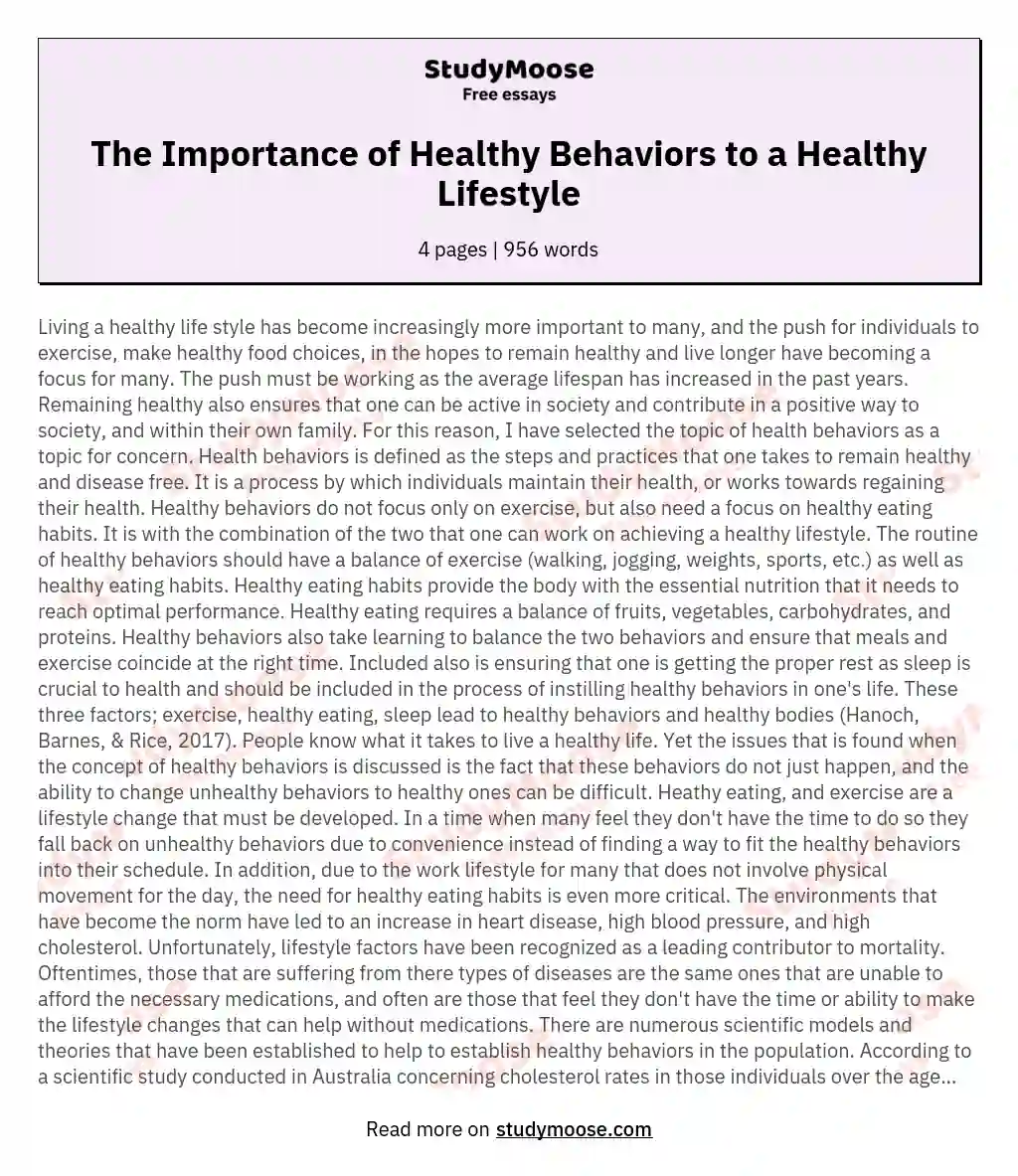 The Importance of Healthy Behaviors to a Healthy Lifestyle essay