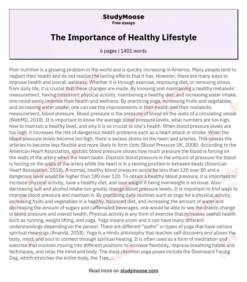 The Importance of Healthy Lifestyle
