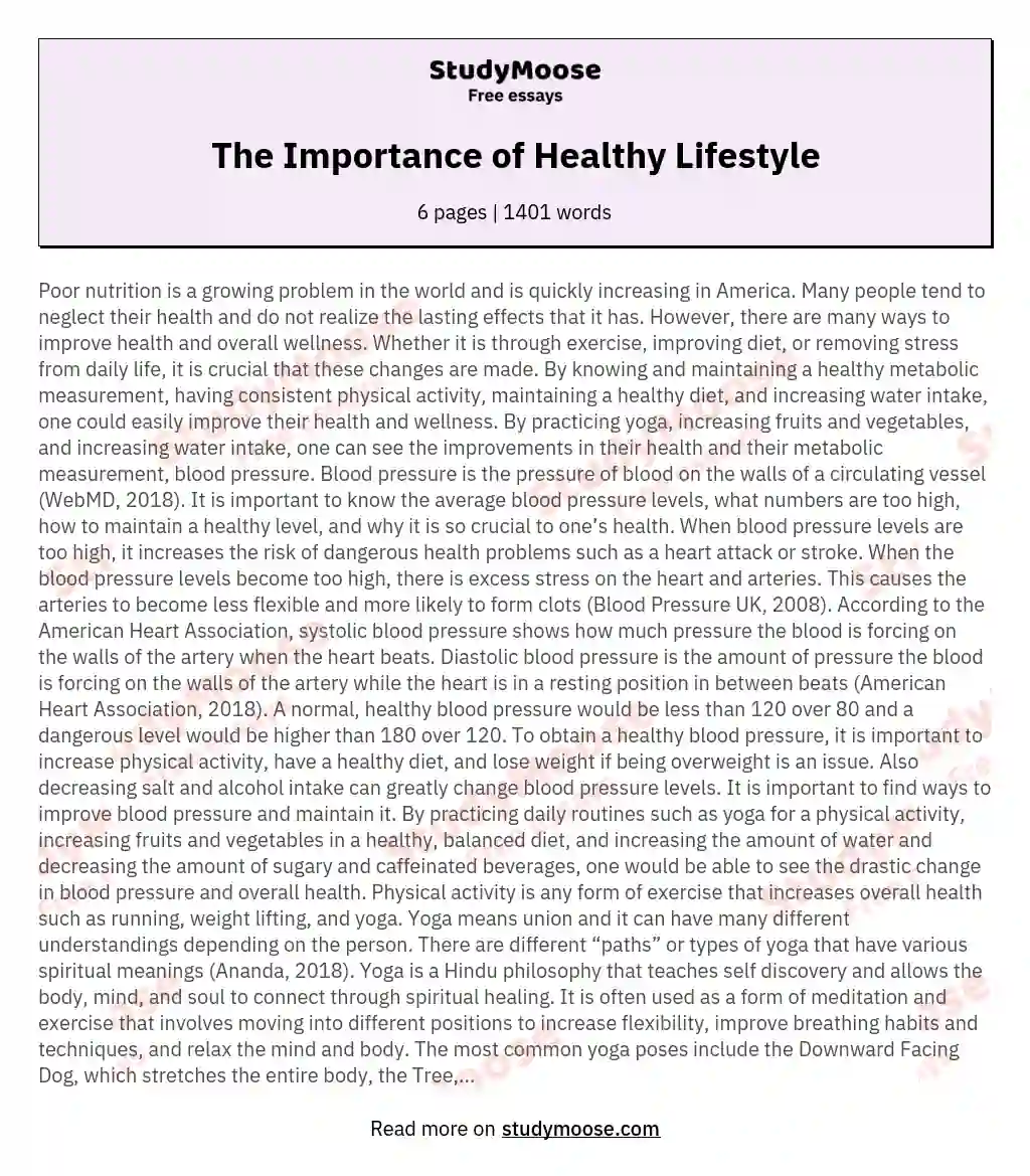 student essay on healthy lifestyle