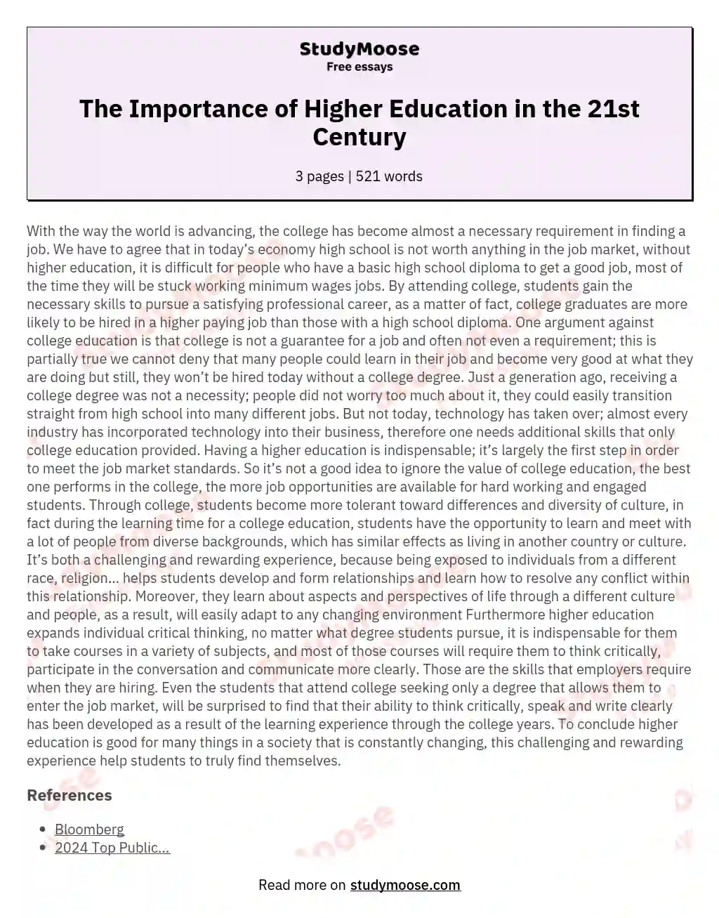 the importance of higher education in the 21st century essay