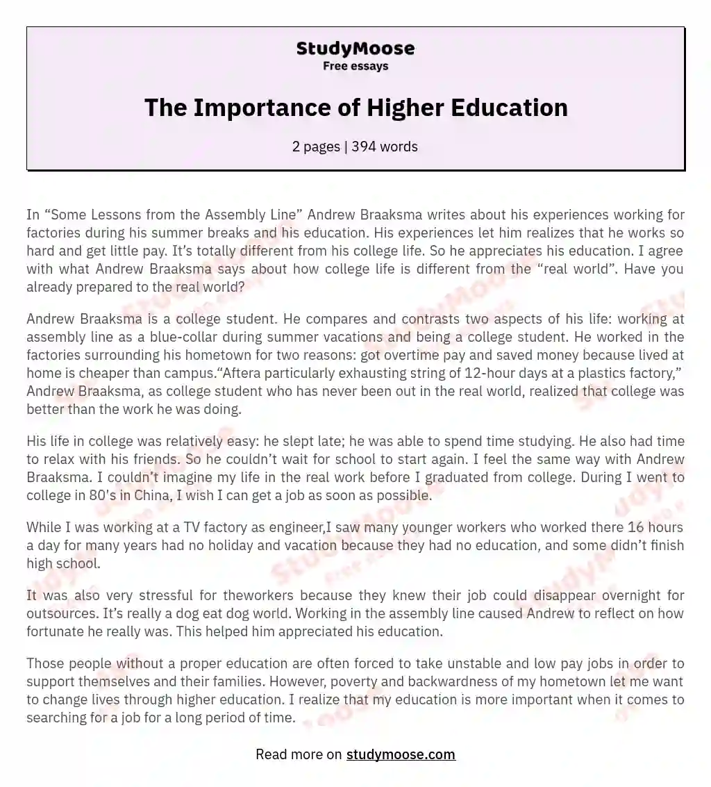 The Importance of Higher Education essay