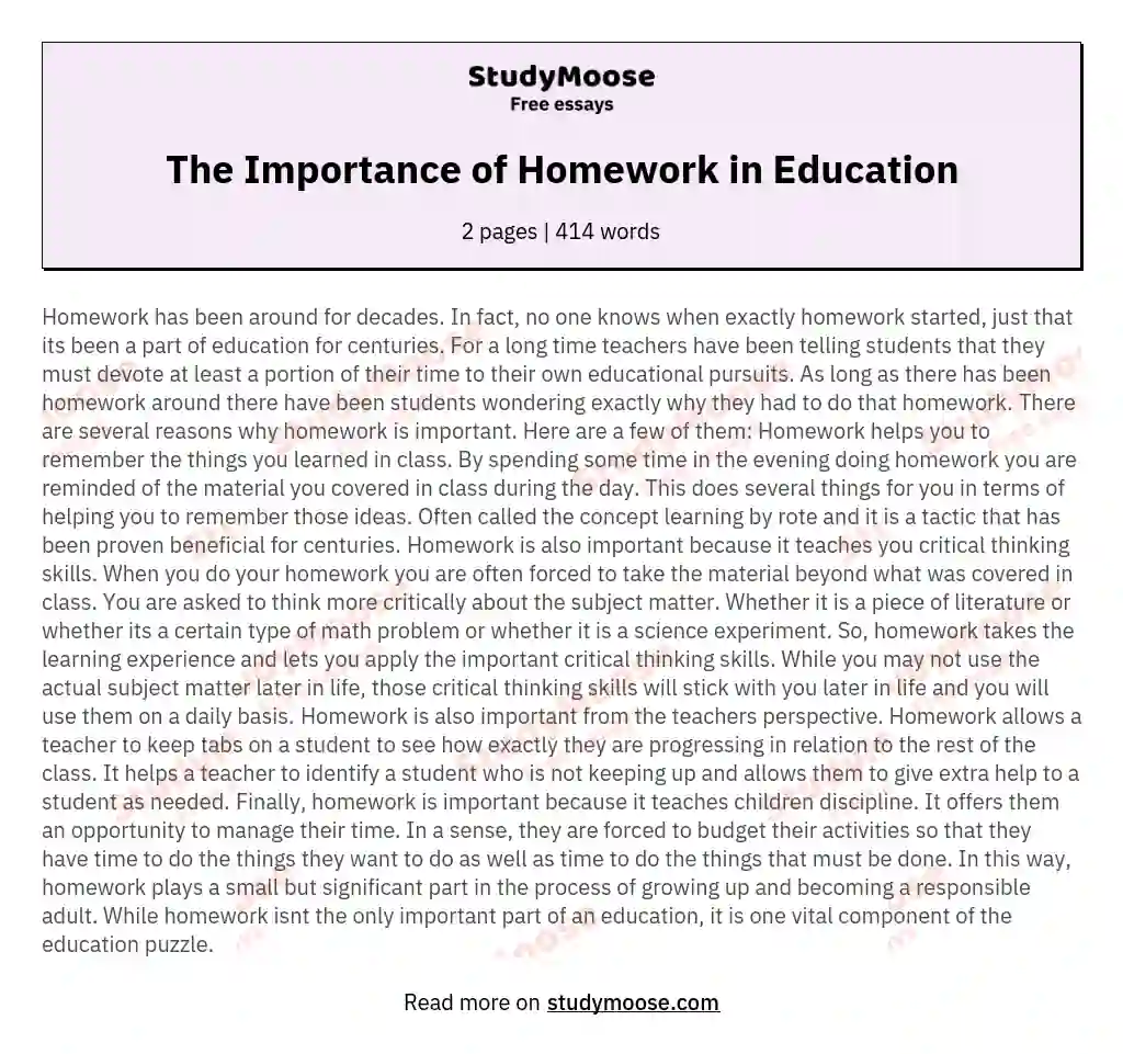 learning at home essay