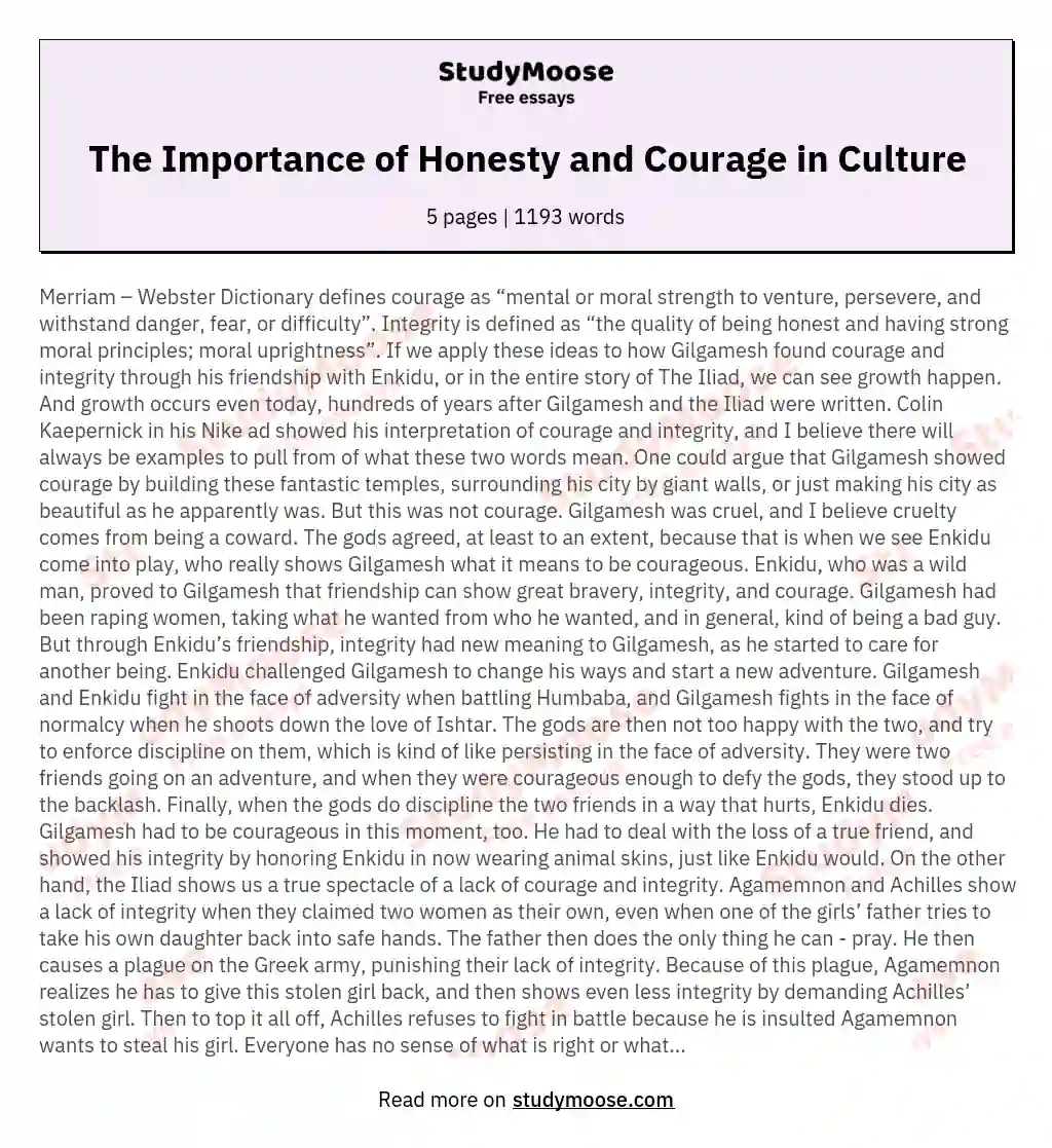 The Importance of Honesty and Courage in Culture essay