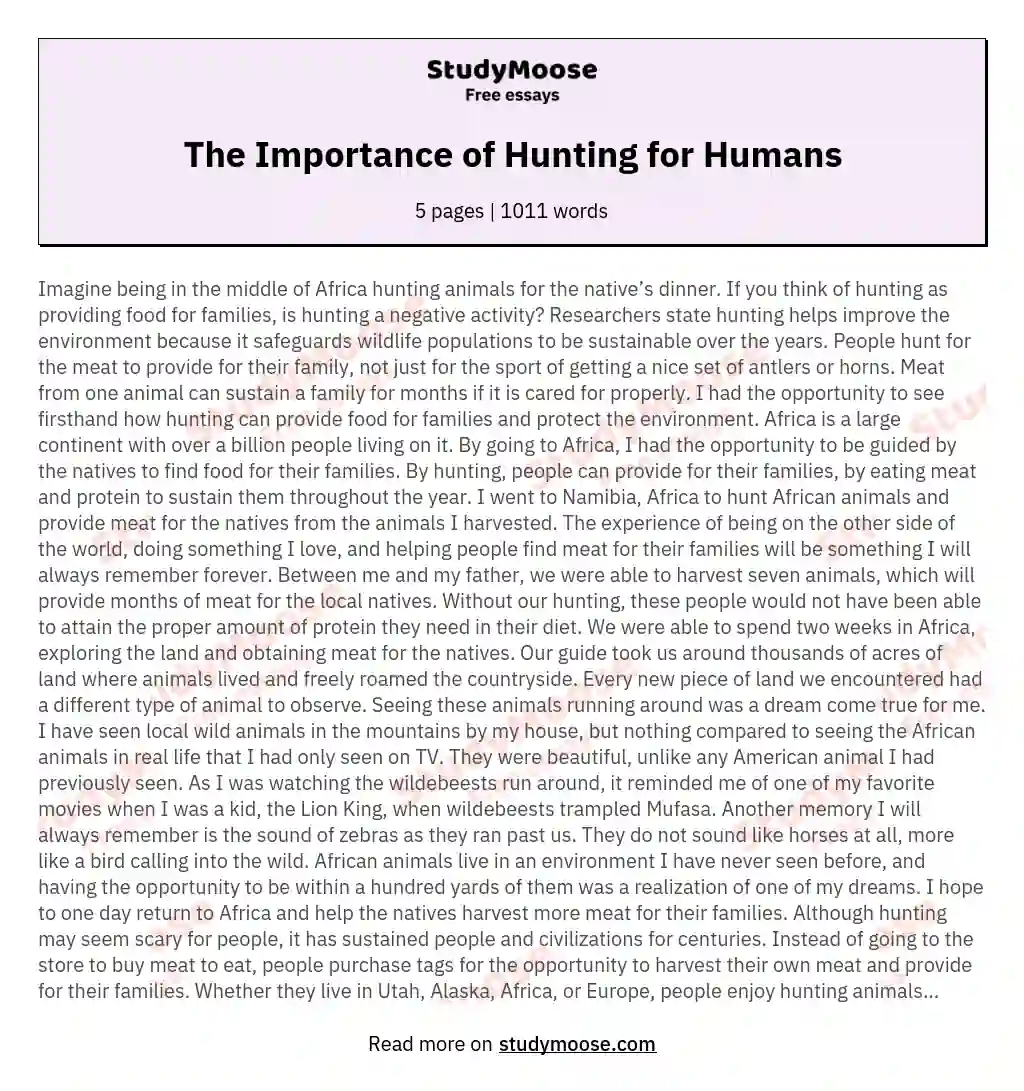 The Importance of Hunting for Humans essay