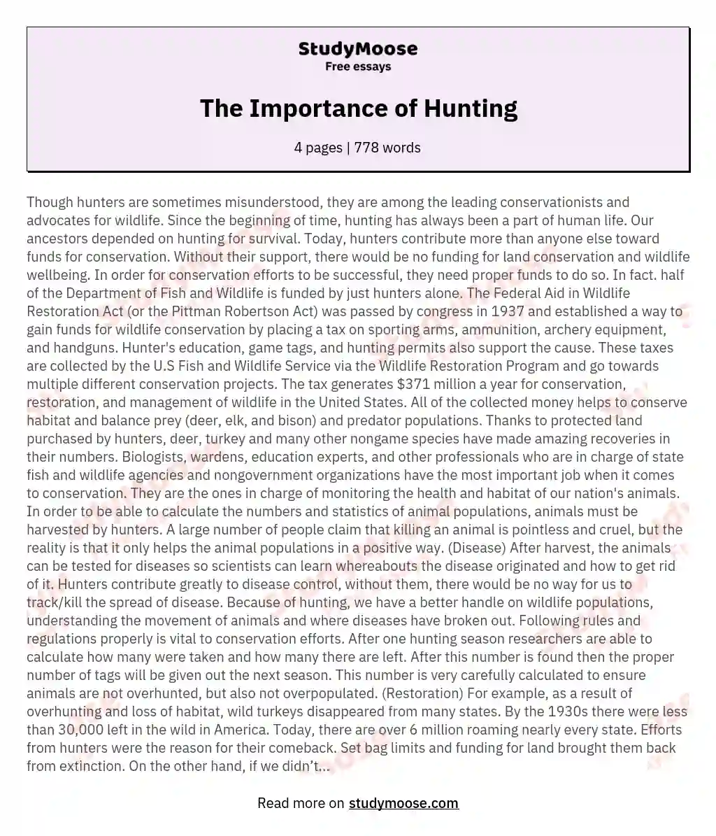 The Importance of Hunting
