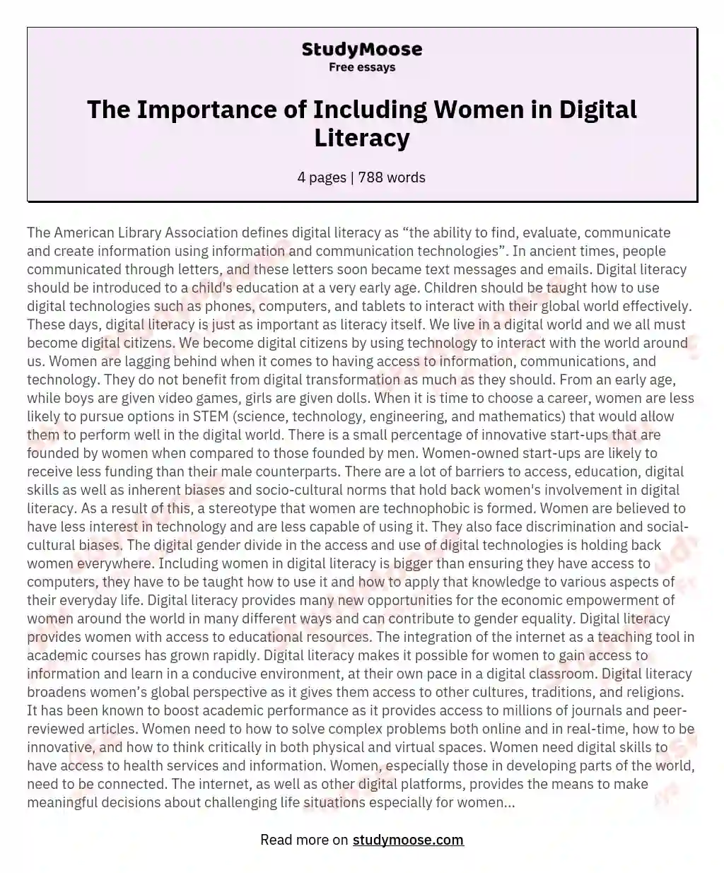 The Importance of Including Women in Digital Literacy essay