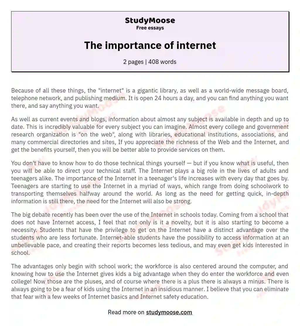 The importance of internet essay