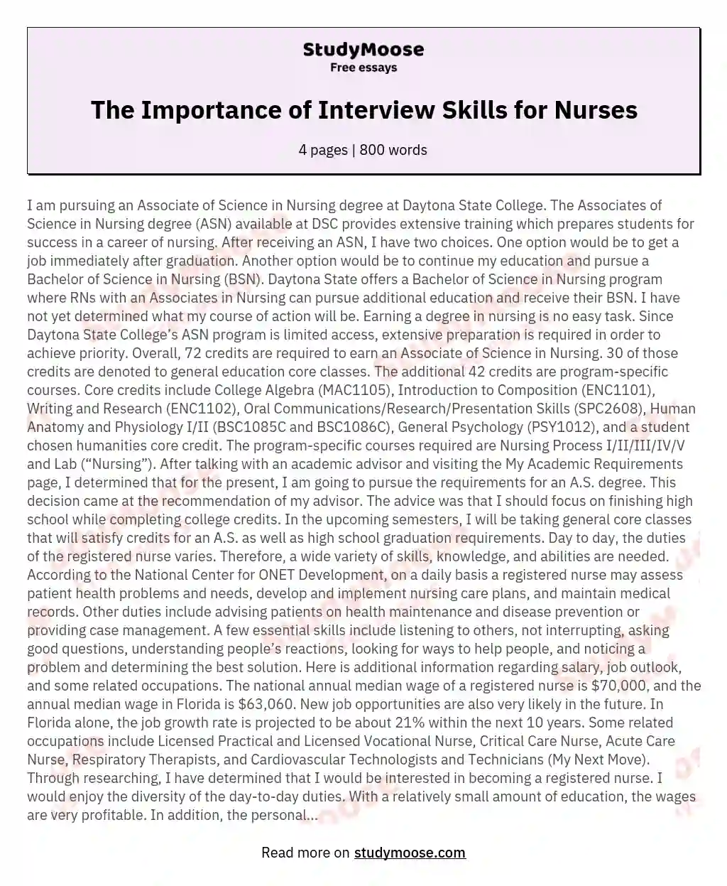 The Importance of Interview Skills for Nurses essay