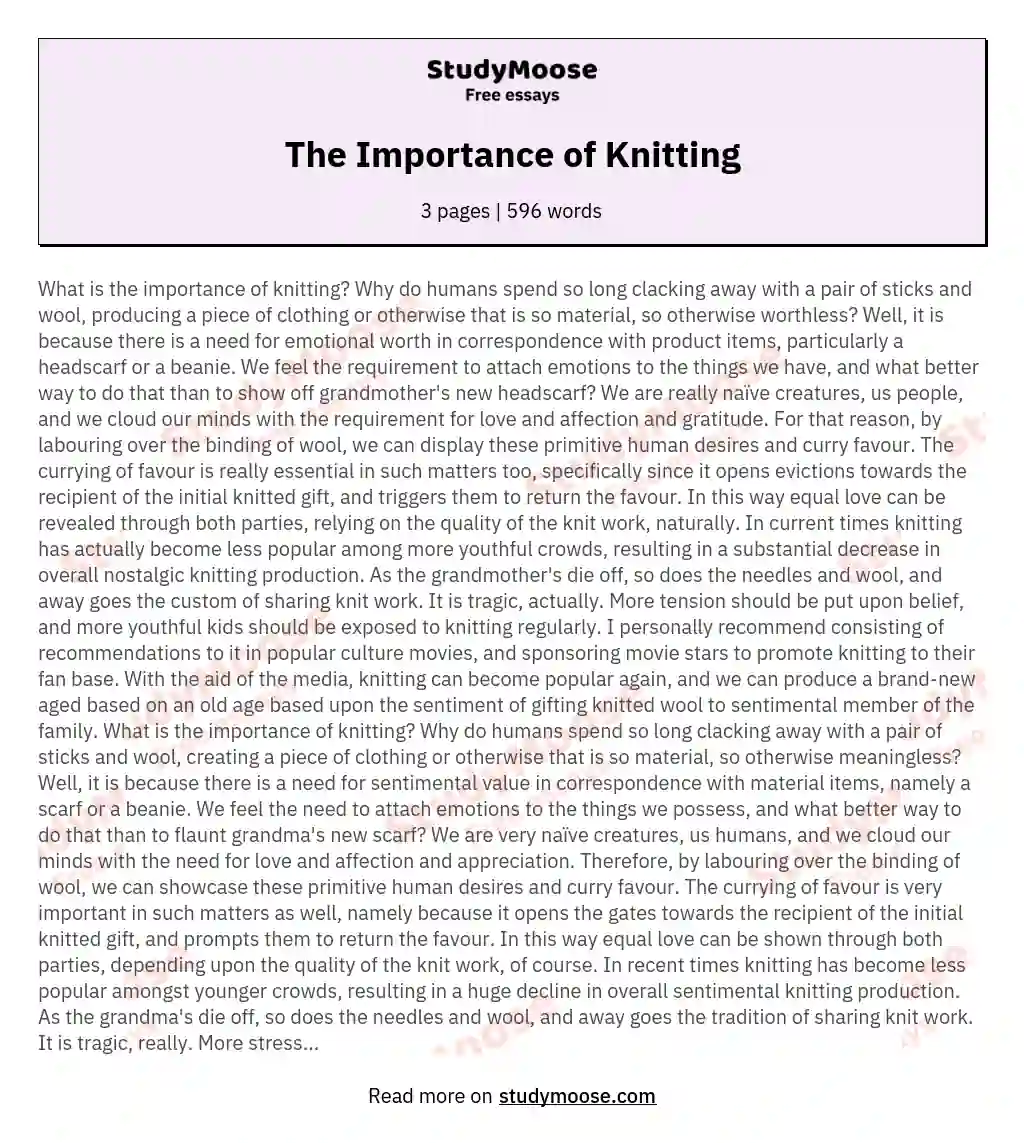 The Importance of Knitting essay