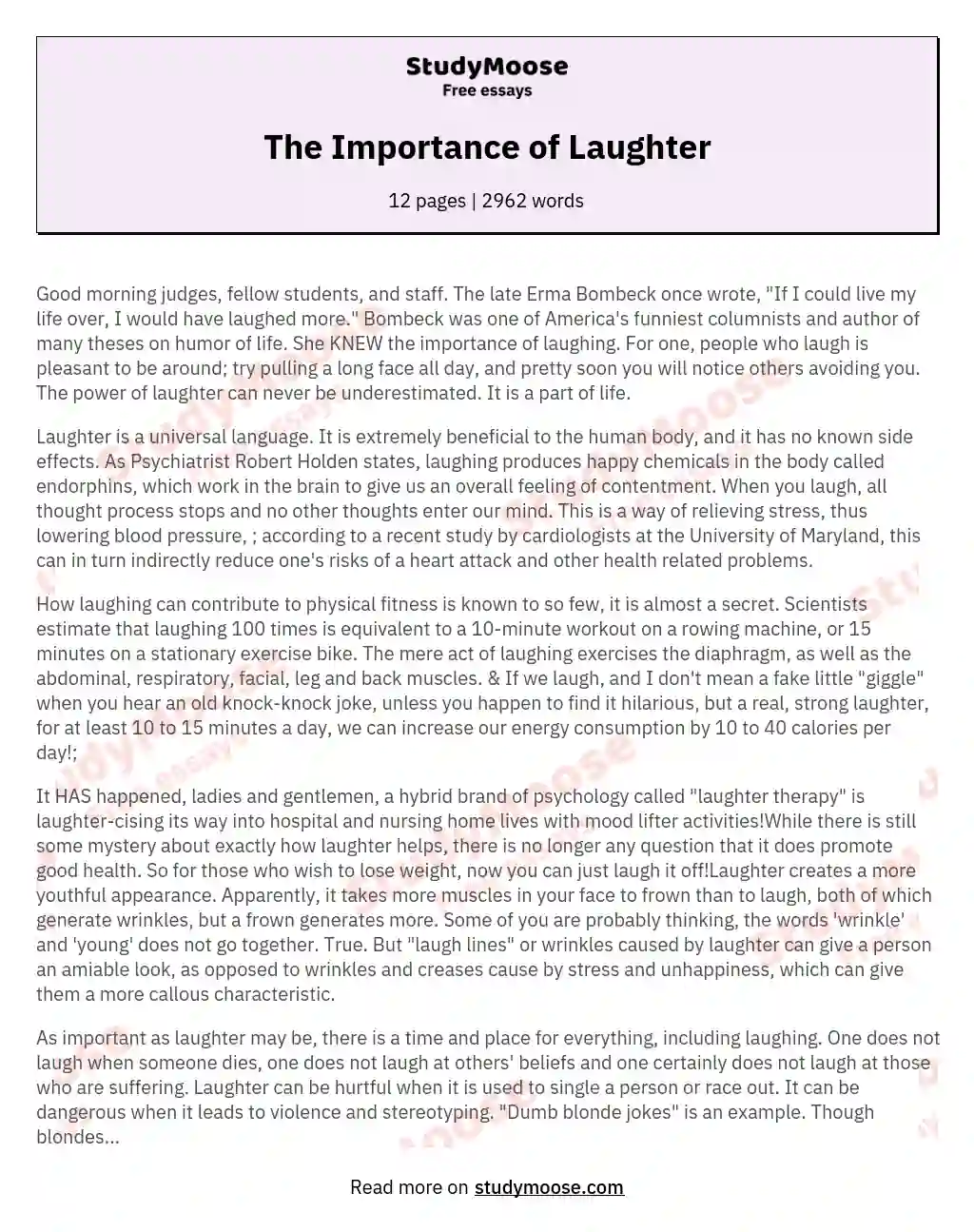 The Importance of Laughter essay