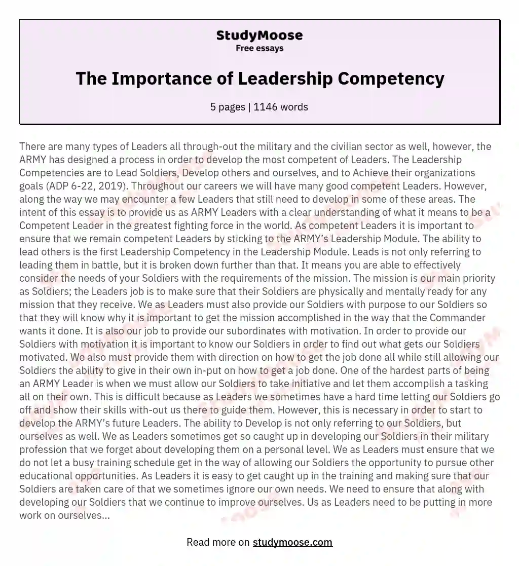 The Importance of Leadership Competency essay
