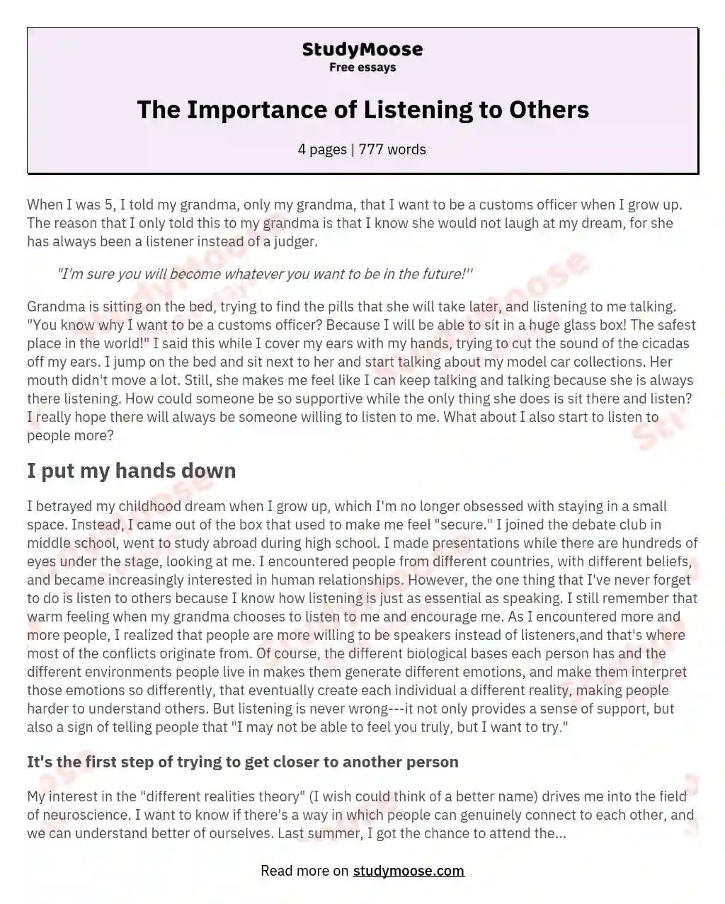 The Importance of Listening to Others essay