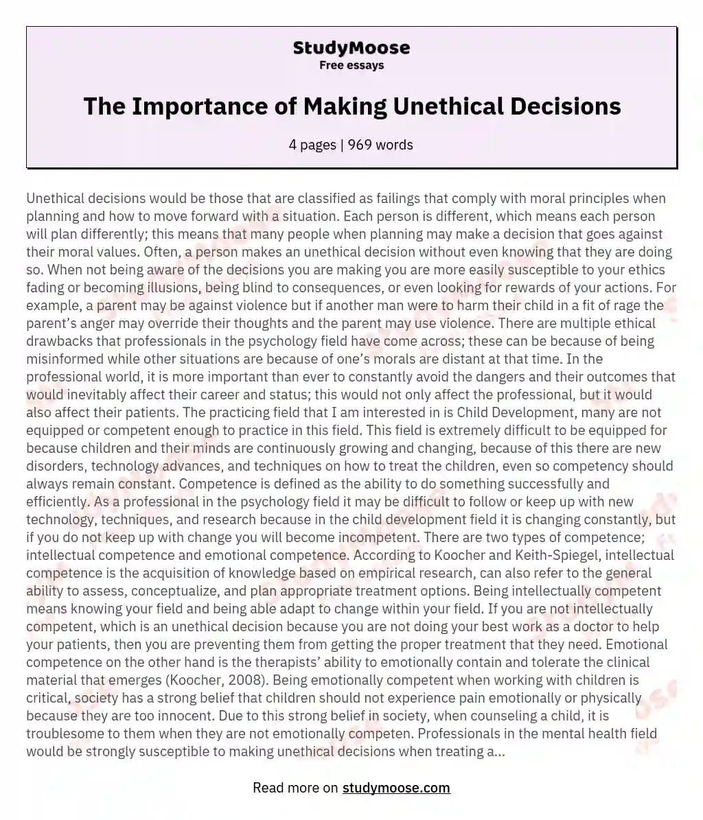 The Importance of Making Unethical Decisions essay