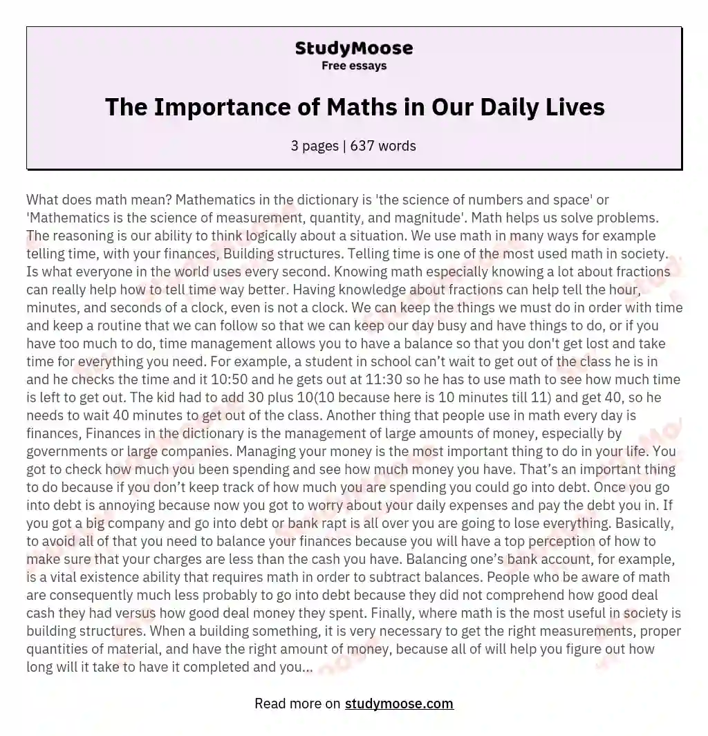 essay about maths in daily life