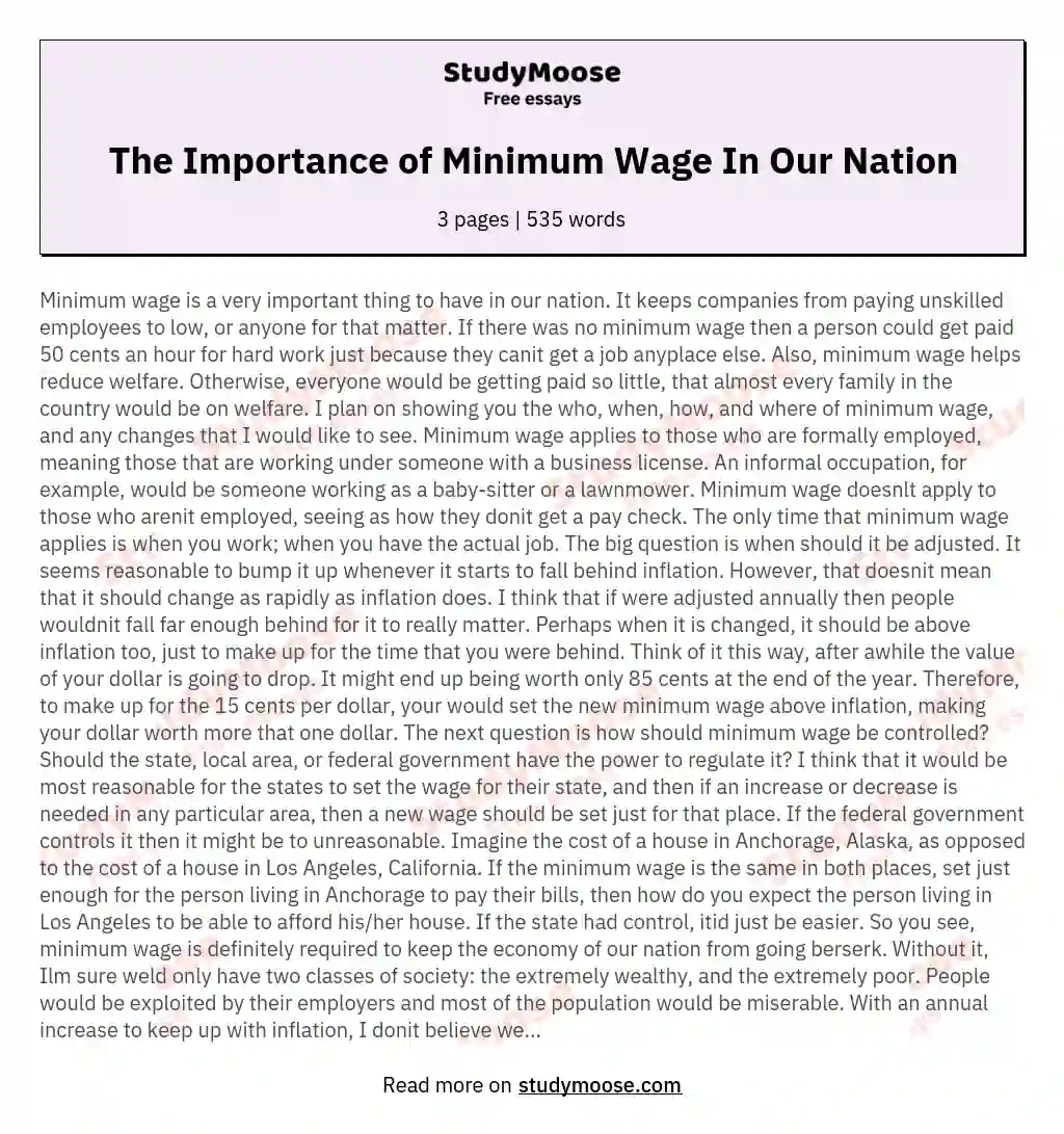 The Importance of Minimum Wage In Our Nation essay