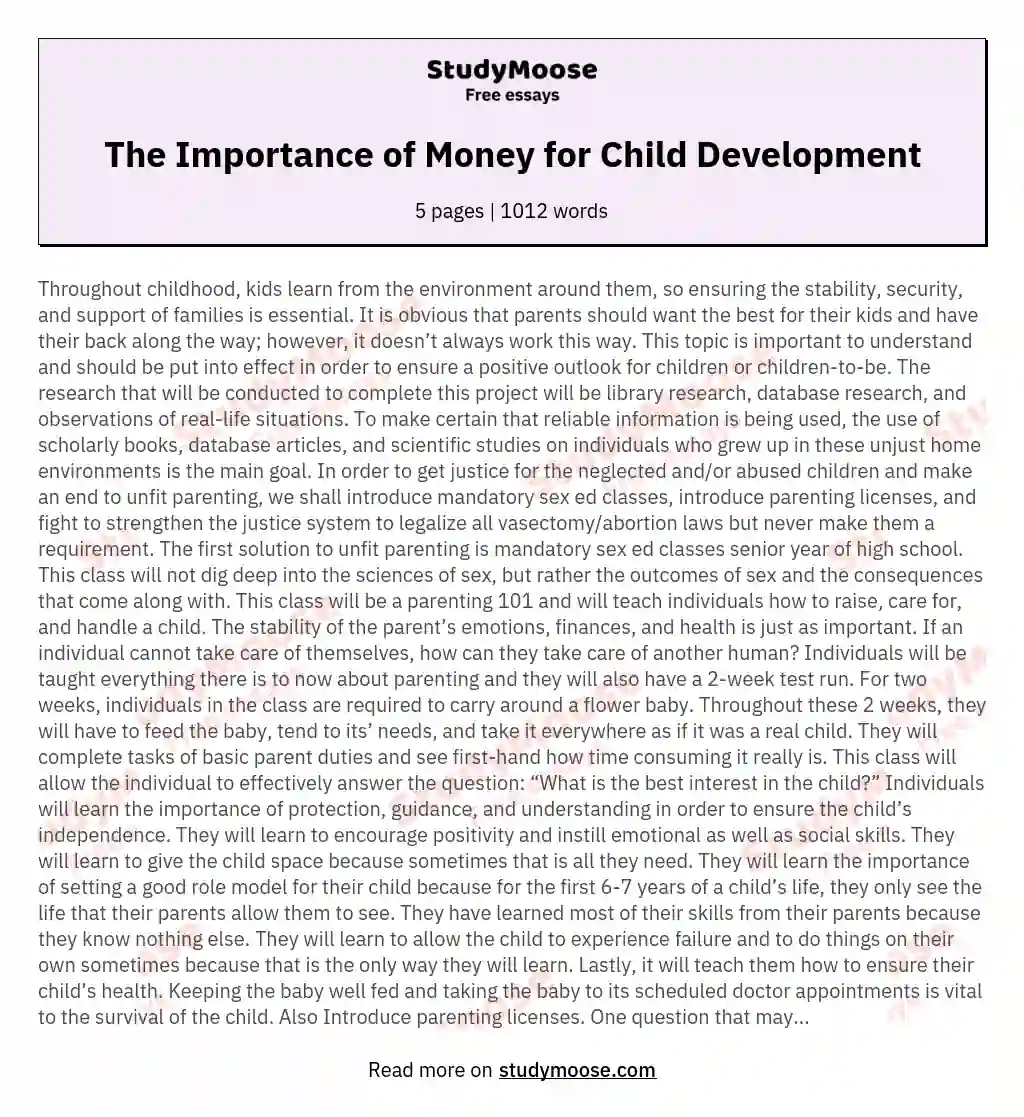 The Importance of Money for Child Development essay