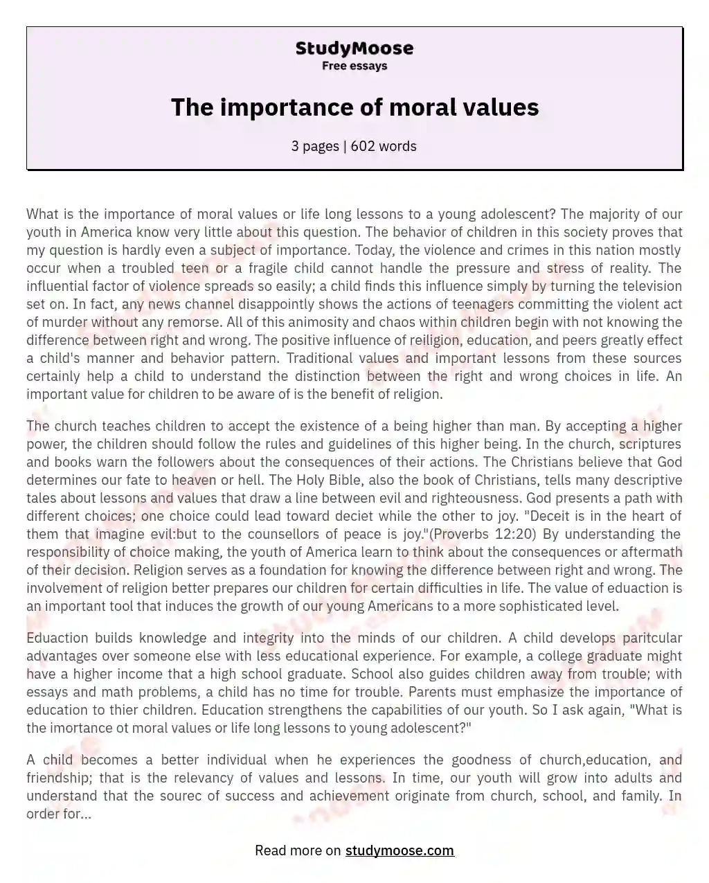 The importance of moral values essay