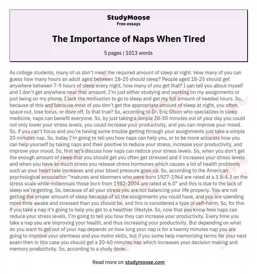 The Importance of Naps When Tired essay