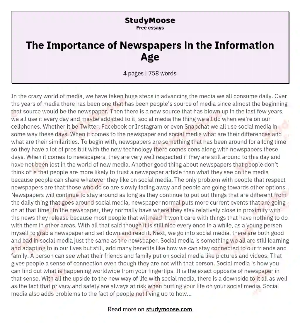 The Importance of Newspapers in the Information Age essay