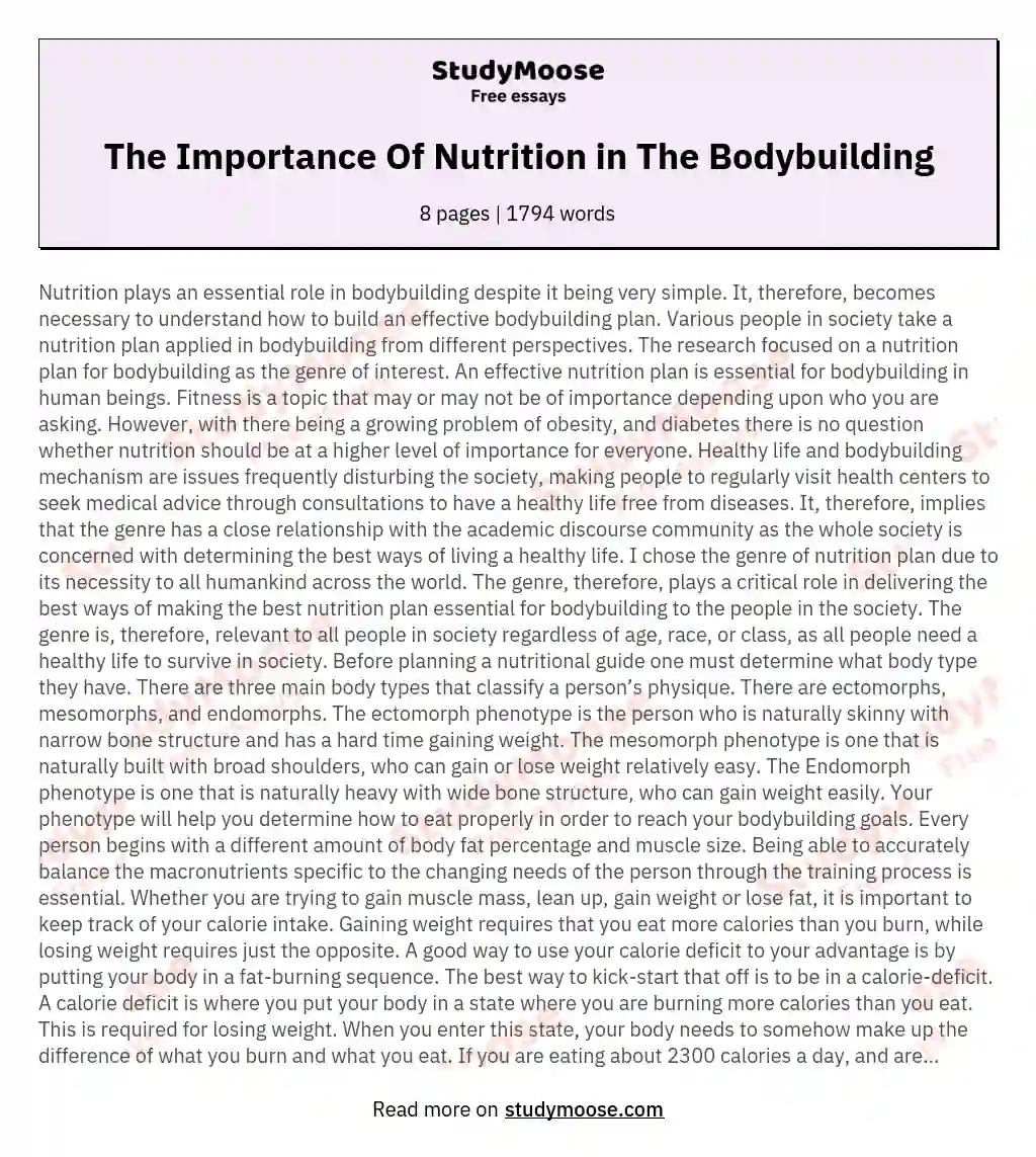 The Importance Of Nutrition in The Bodybuilding essay