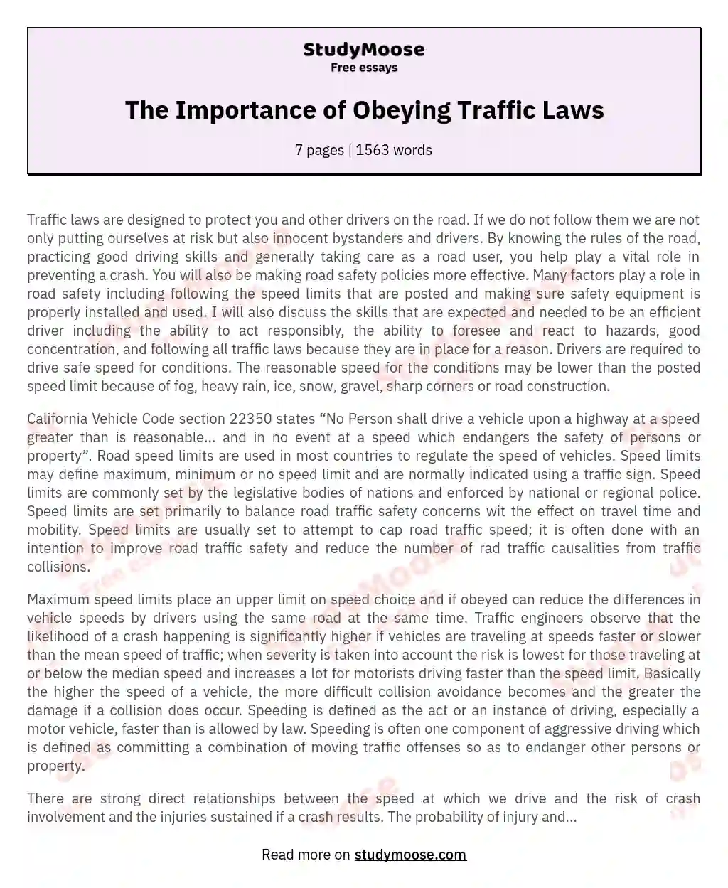 The Importance of Obeying Traffic Laws essay