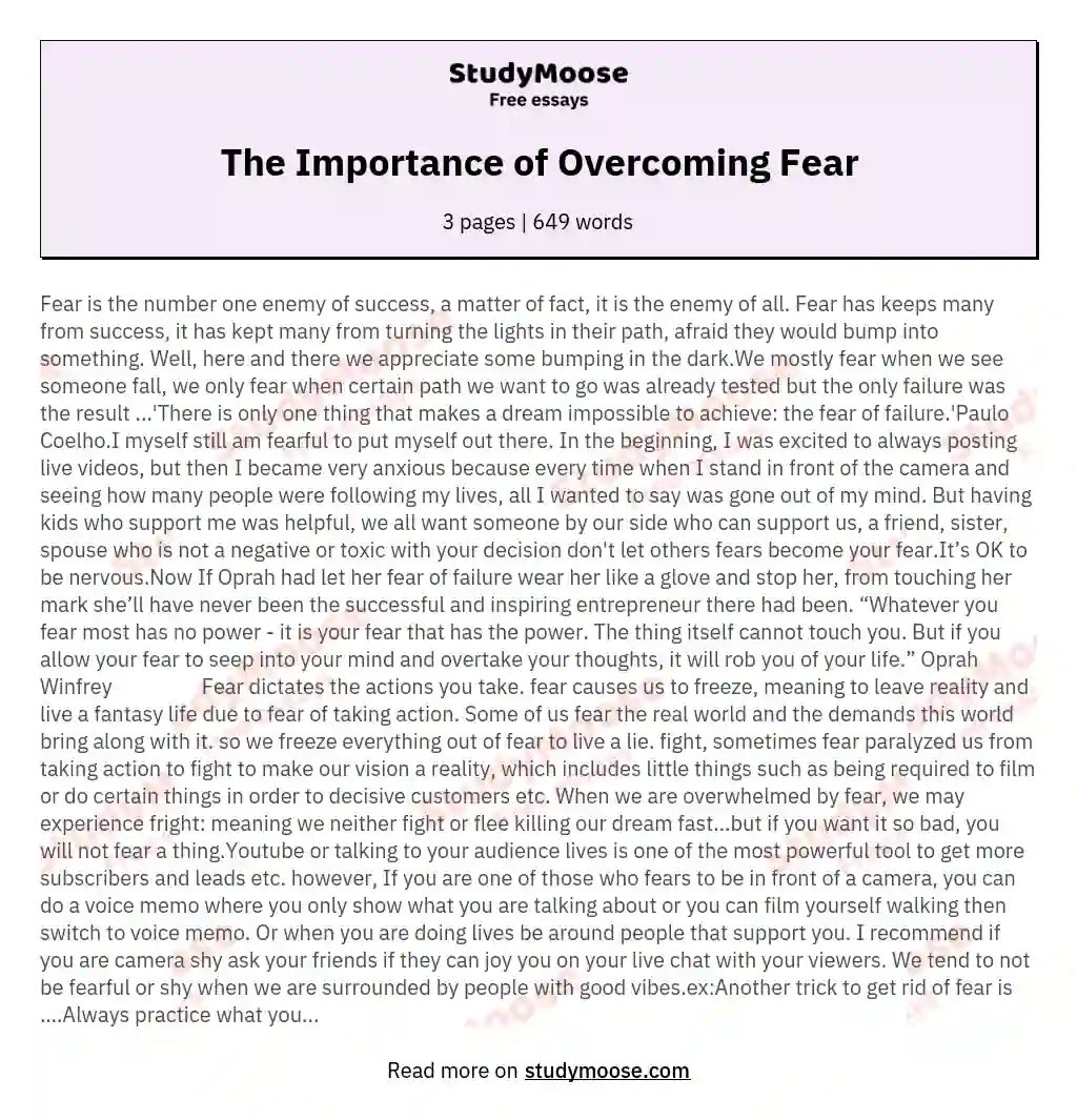 essay on importance of overcoming fear