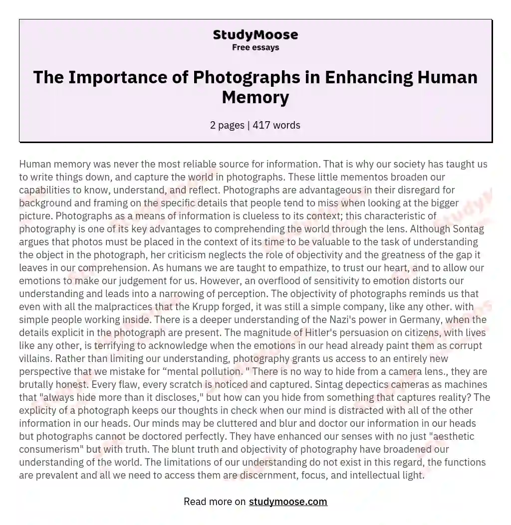 The Importance of Photographs in Enhancing Human Memory essay