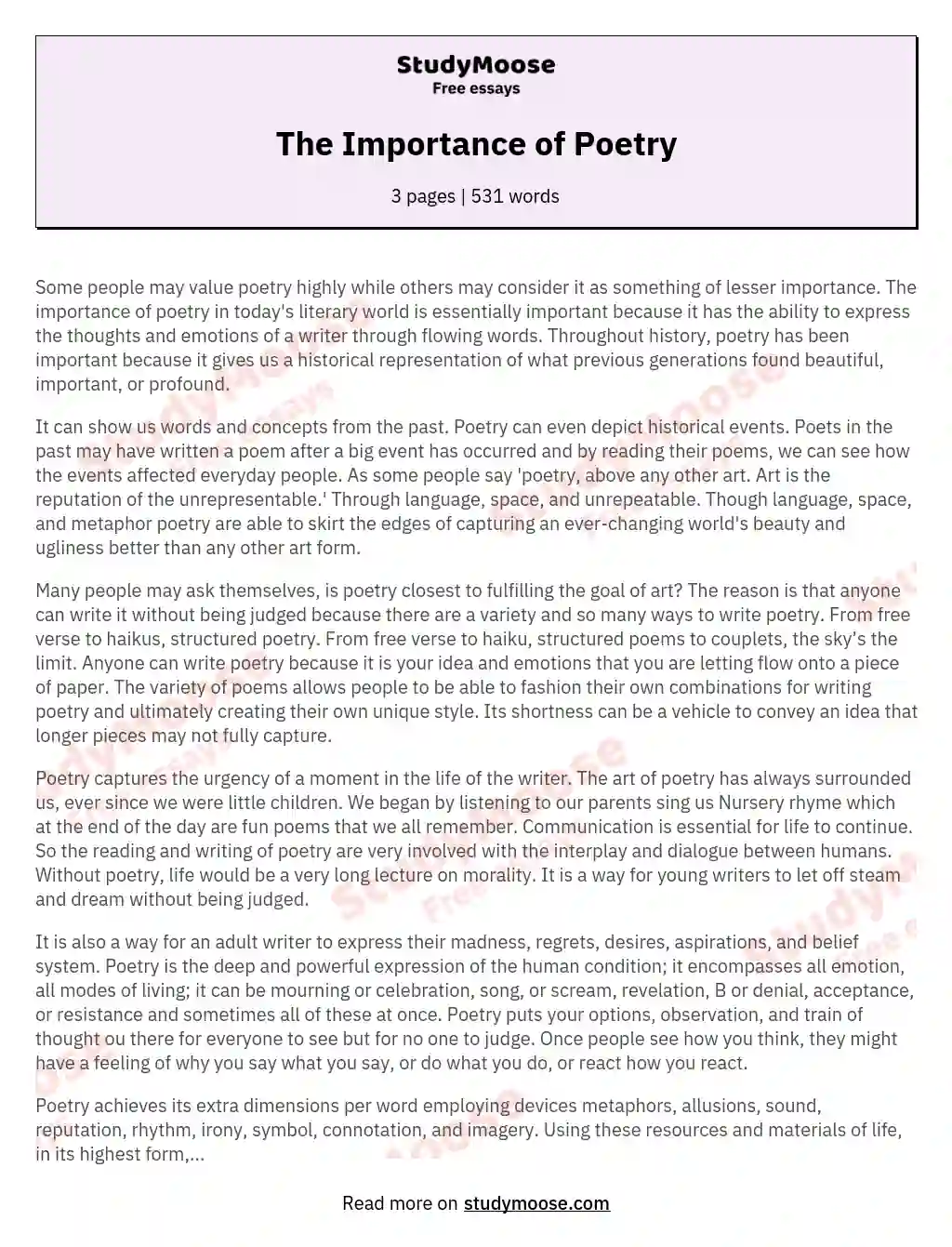 The Importance of Poetry essay