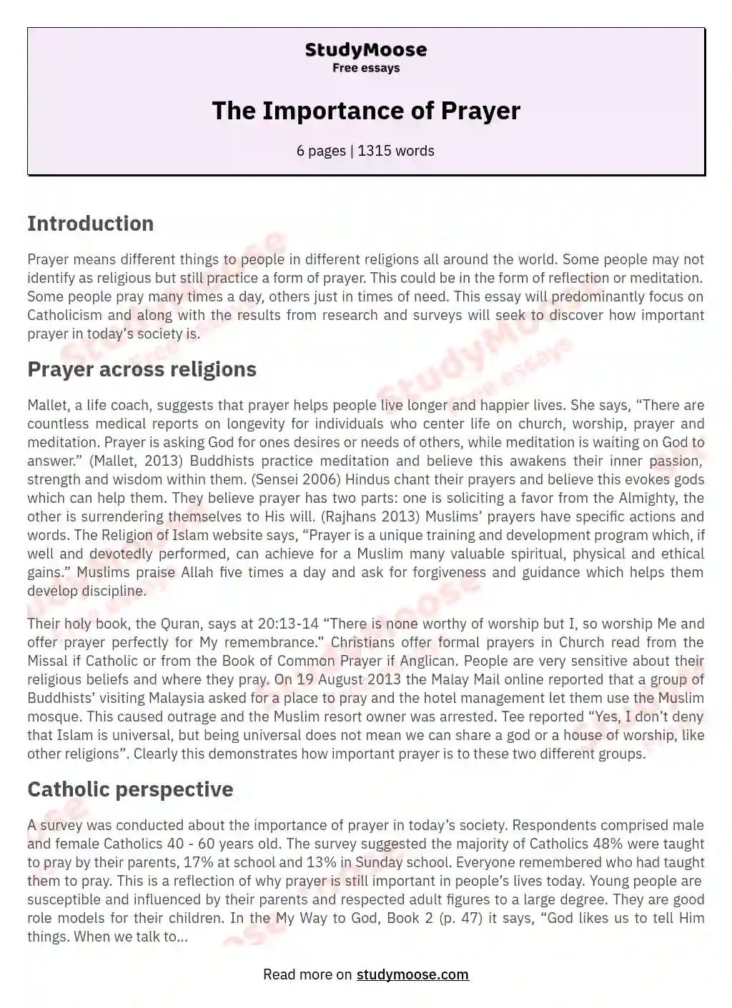 essay on importance of prayer in english