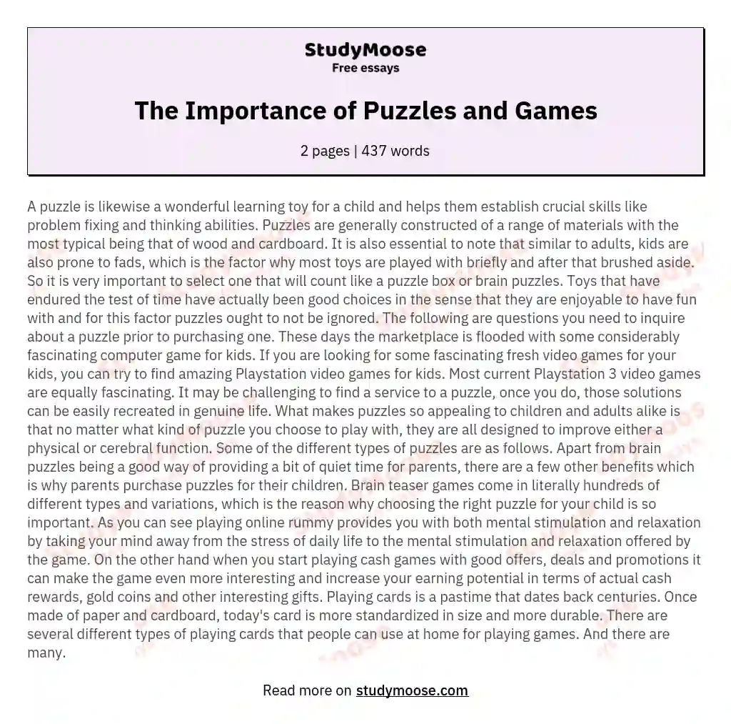 The Importance of Puzzles and Games essay