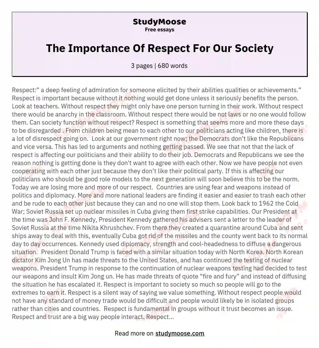 The Importance Of Respect For Our Society essay