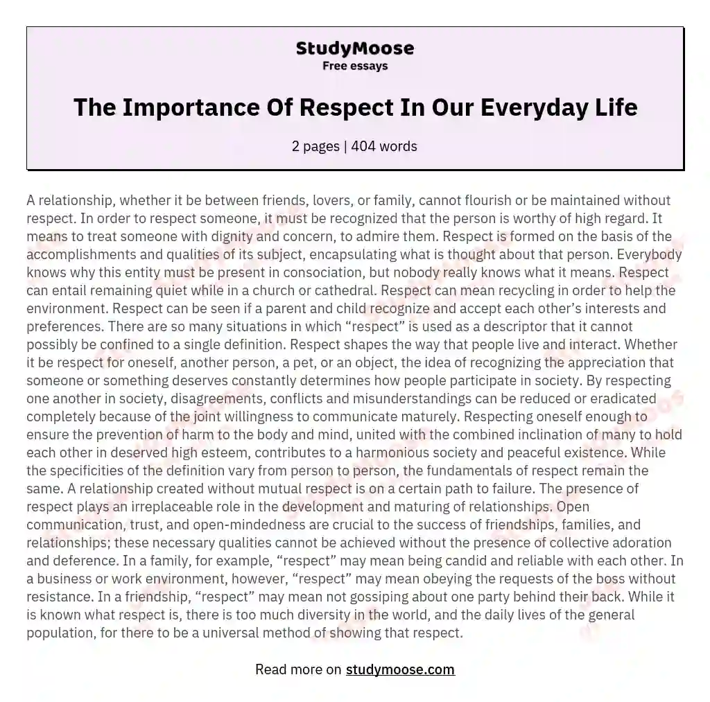 The Importance Of Respect In Our Everyday Life essay