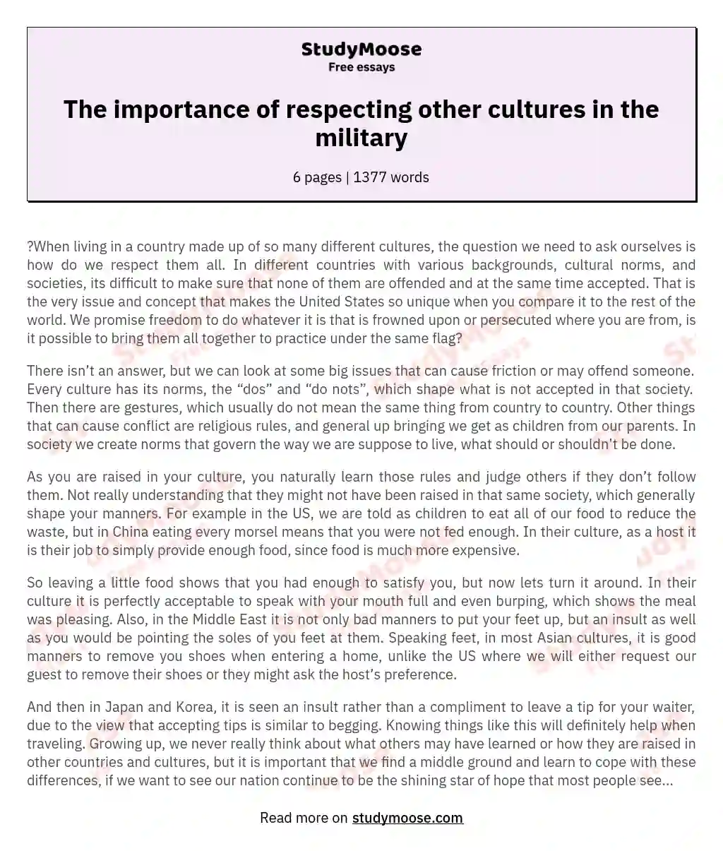 The importance of respecting other cultures in the military essay