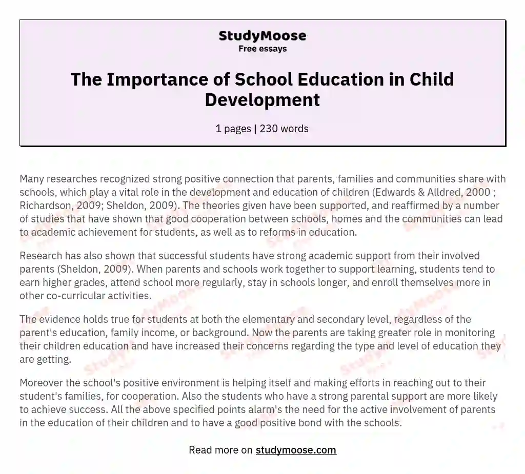 The Importance of School Education in Child Development essay