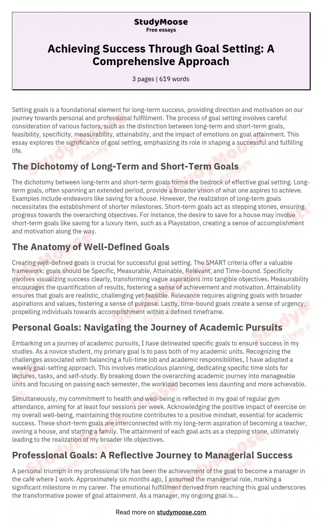 Achieving Success Through Goal Setting: A Comprehensive Approach essay