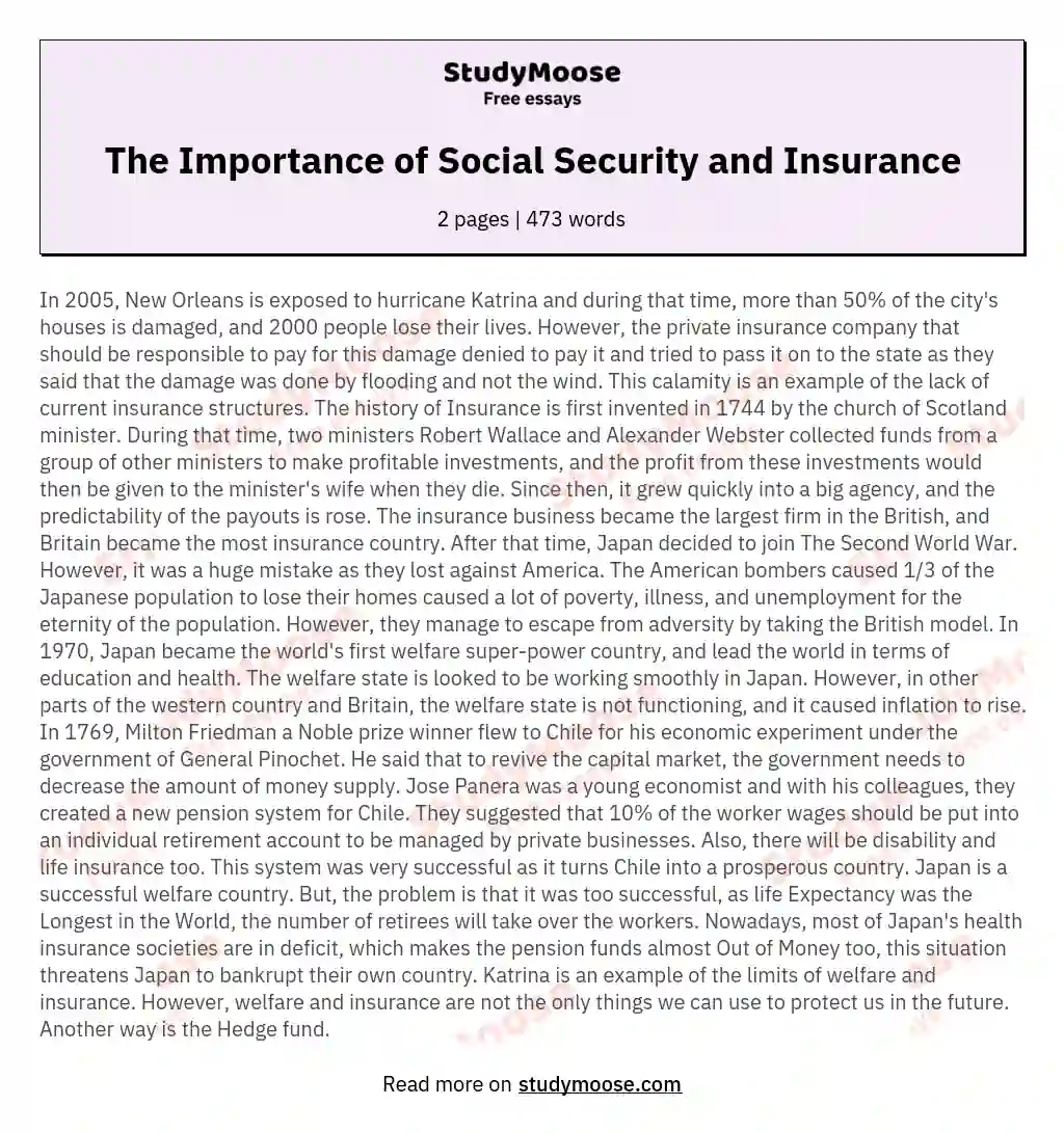 The Importance of Social Security and Insurance essay