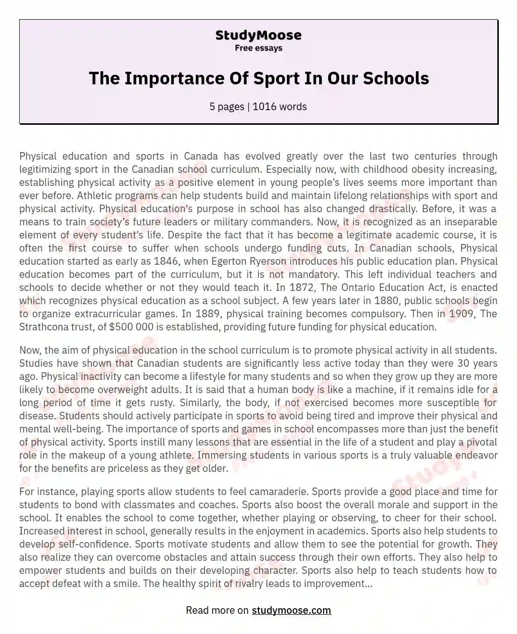 The Importance Of Sport In Our Schools essay