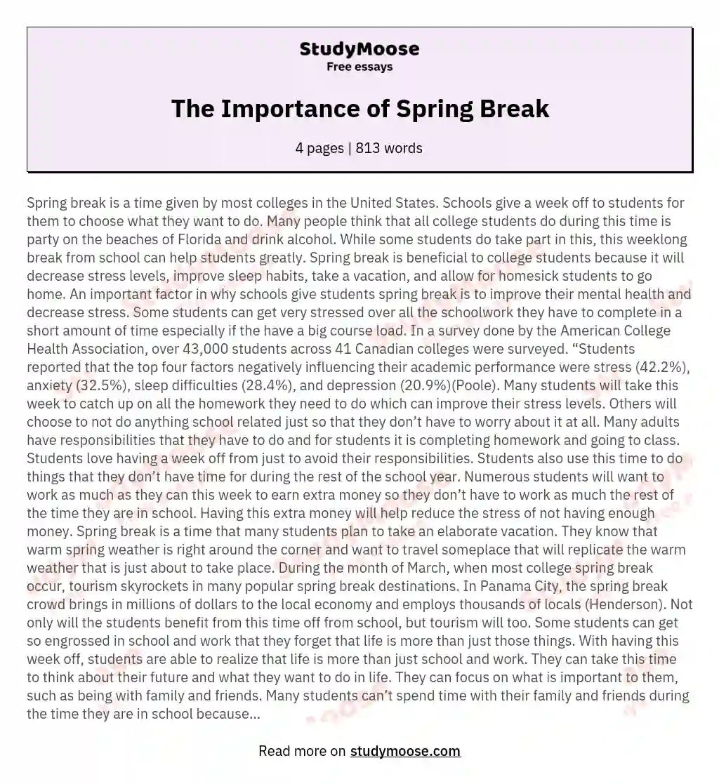 The Importance of Spring Break essay