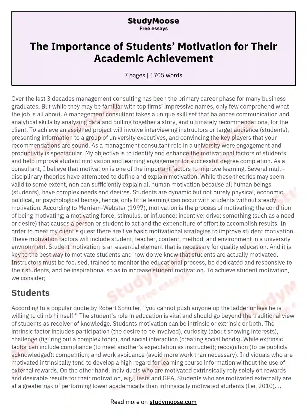 The Importance of Students’ Motivation for Their Academic Achievement