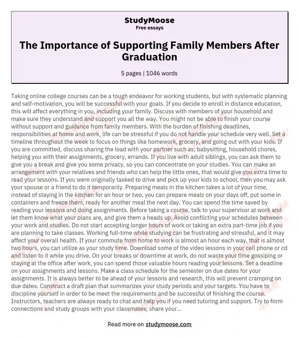 The Importance of Supporting Family Members After Graduation essay